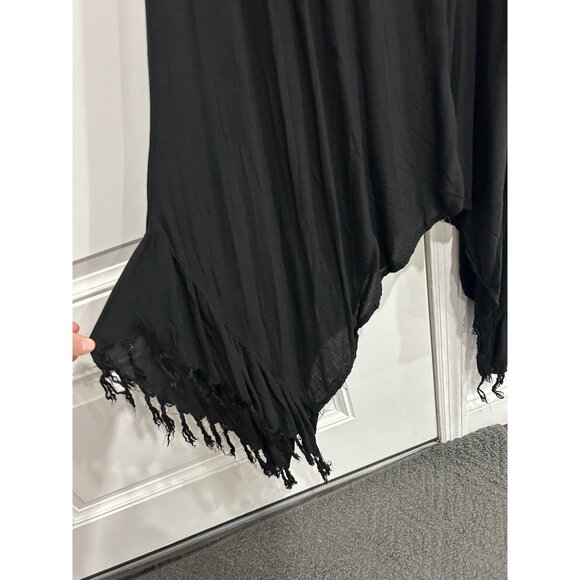 Ace Fashion Black Embroidered Fringe Handkerchief Hem Dress One Size Boho Chic - Picture 4 of 10